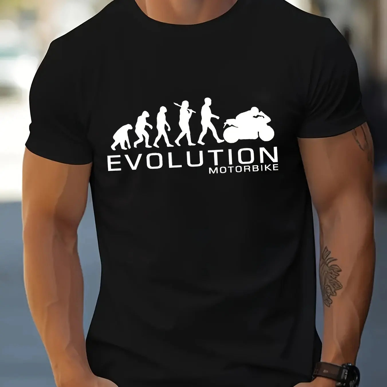 🏍️ Men’s Summer 100% Cotton Casual T-Shirt,Evolution Motorcycle Print | Loose Fit | Round Neck | Breathable Comfort