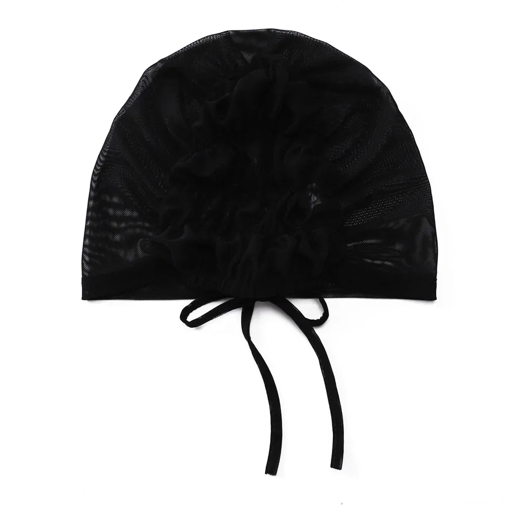 Solid Color Turban Caps for Muslim Women Inner Mesh Hijab Islamic Stretch Underscarf Bonnets Head Wraps Scarves Summer
