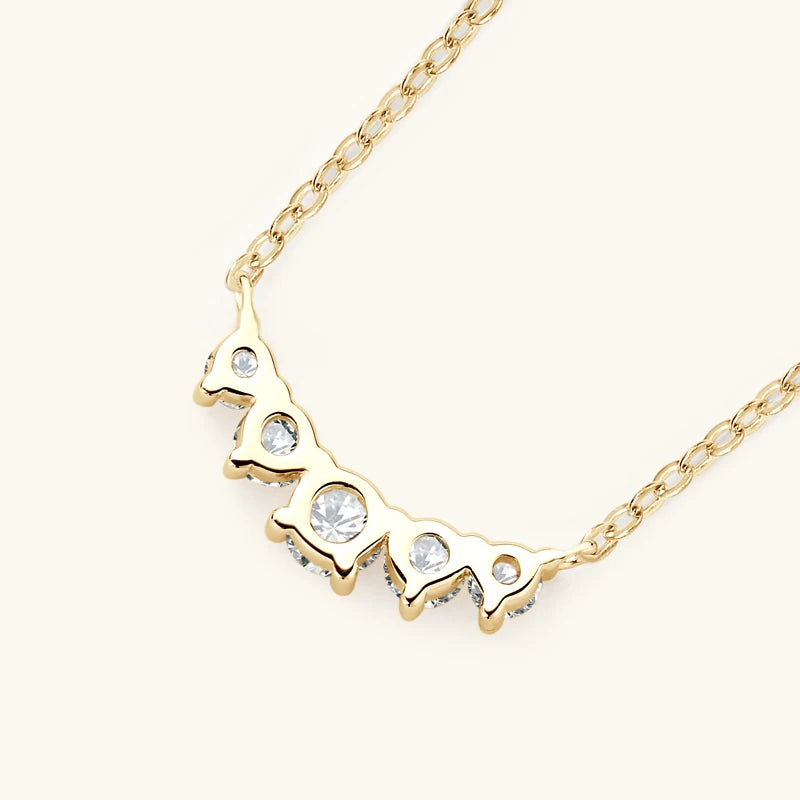 18K Gold Plated 925 Silver Real Moissanite Jewelry Set 5-Stone Smile Pendant Necklace Stud Earrings Sets for Women Christma Gift