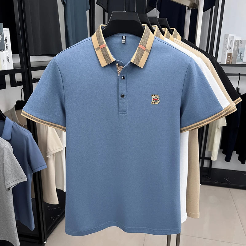 New men's fashionable short sleeved summer designer exquisite craftsmanship embroidery stand collar polo business casual T-shirt