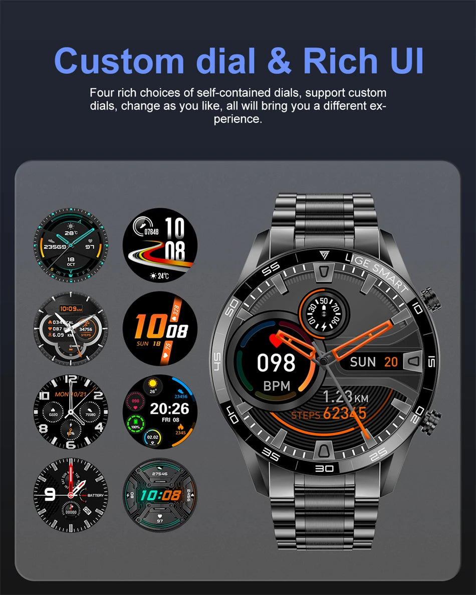 LIGE New BW0189 PRO Smart Watch Men Bluetooth Call Watch IP67 Waterproof Sports Fitness Watch For Android IOS Men Smart Watch