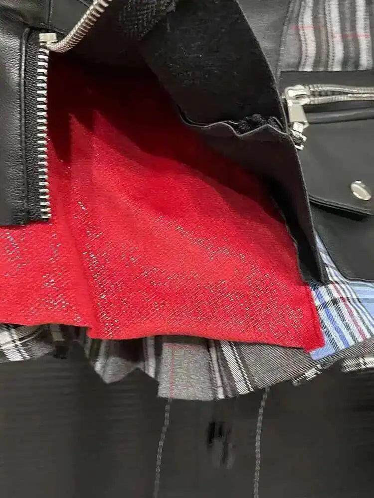 DEAT Fashion Trendy Women's Patchwork Plaid Design Pleated Mini Skirts 2025 Summer New High Waist A-line Skirt Female 29L7565
