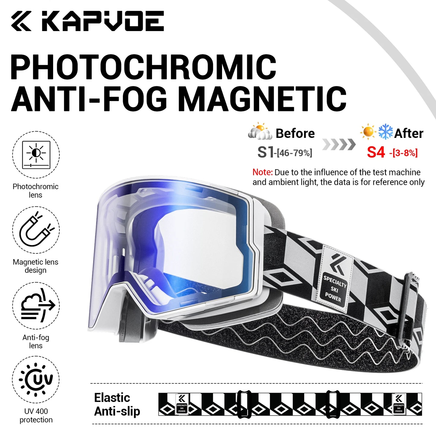 KAPVOE New Photochromic Outdoor Sport Ski Snowboard Goggle Men UV400 Protection Women Glasses Magnetic Attraction Skiing Goggles