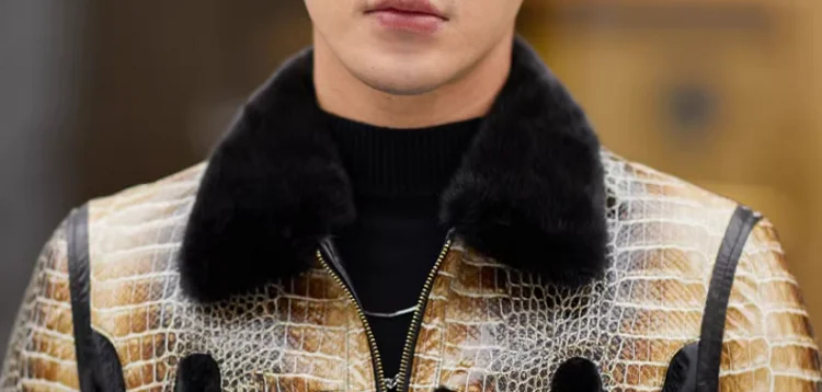 Men’s Party Mink Fur Sheepskin Leather Jacket – Slim Fit Patchwork Winter Coat
