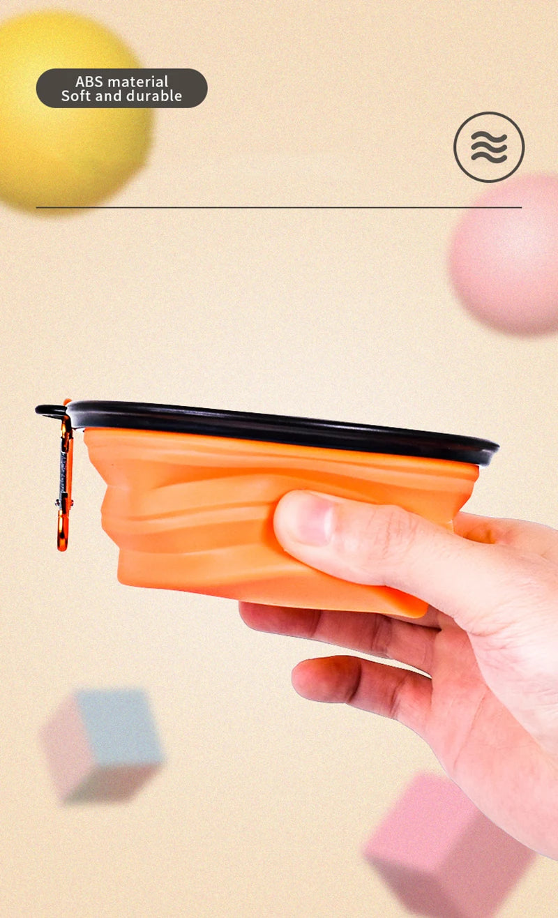 350ML Folding Black Frame Bowl with Keychain Pet Bowl Portable Travel Bowl Convenient Cat Bowl Not Easy to Deform Folding Bowl