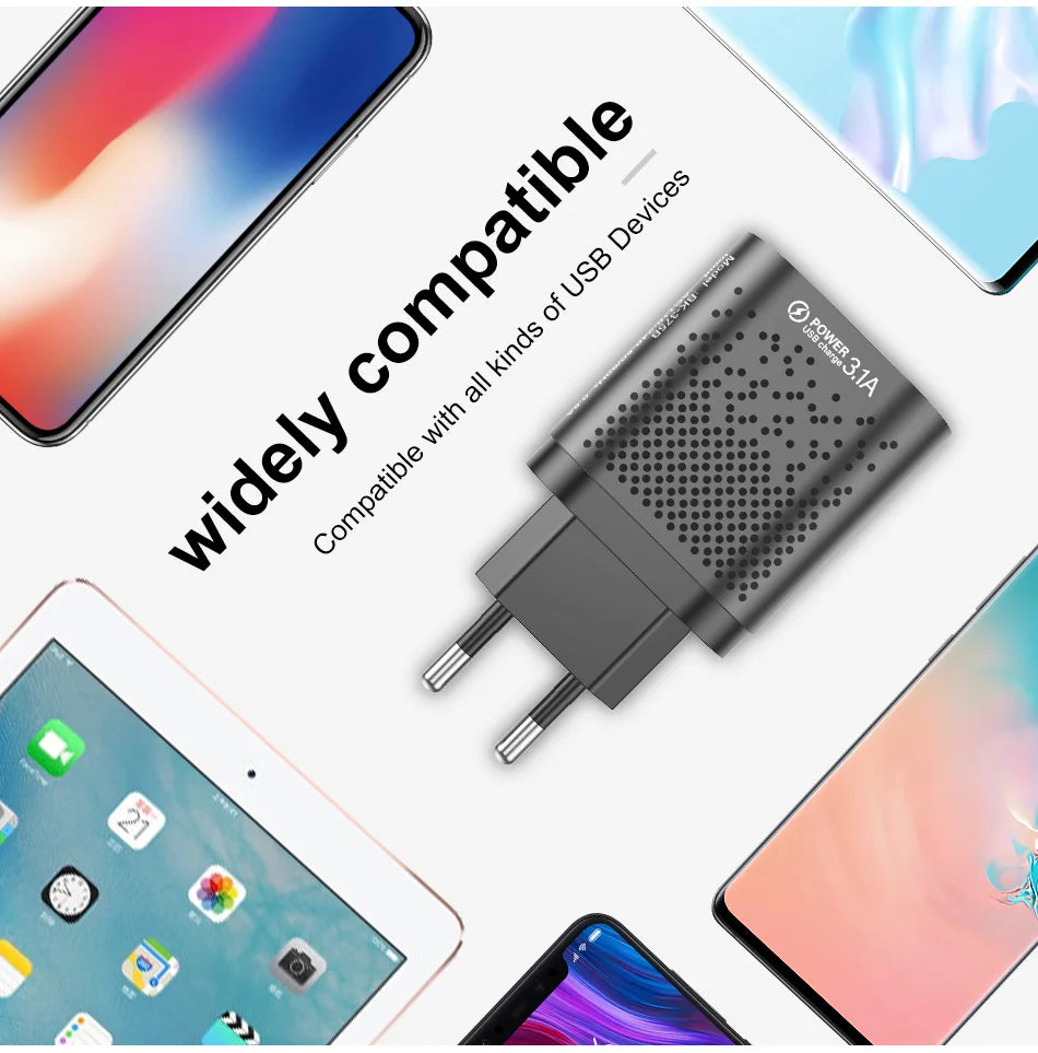 3.1A USB Charger Mobile Phone Adapter 4 Ports Multi Charger UK/US Plug Wall Charger For Huawei Xiaomi Redmi POCO Tablets Laptops
