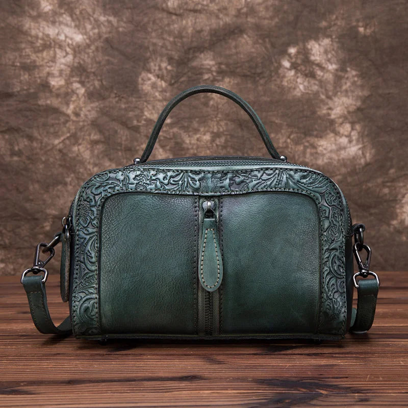 MOTAORA Genuine Leather Women Shoulder Bag Vintage Embossed Bags For Female Hand-painted Retro Crossbody Bag Ladies handbag