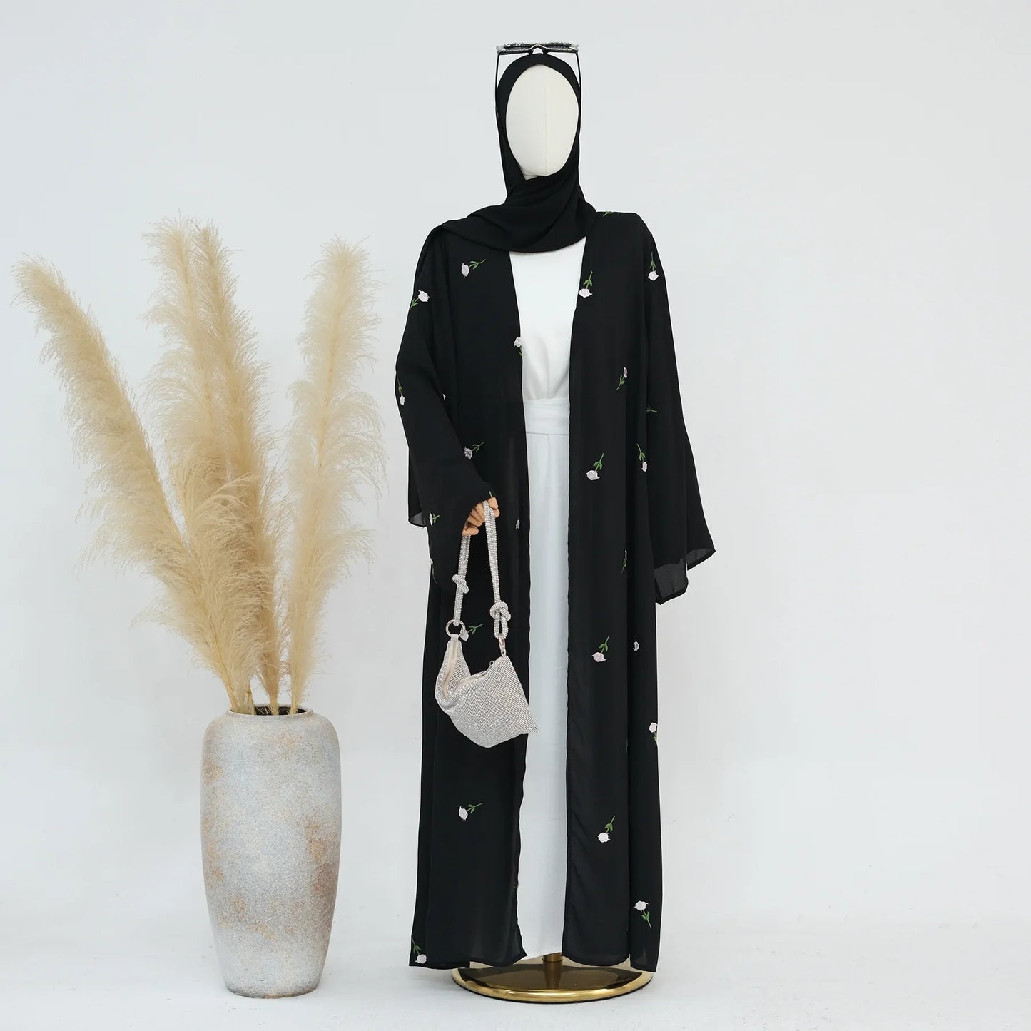 Open Kimono Chiffon Black Abaya for Women Dress Turkey Eid Ramadan Kaftan Muslim Cardigan Coat Islam Clothing Jalabiya Arab Robe