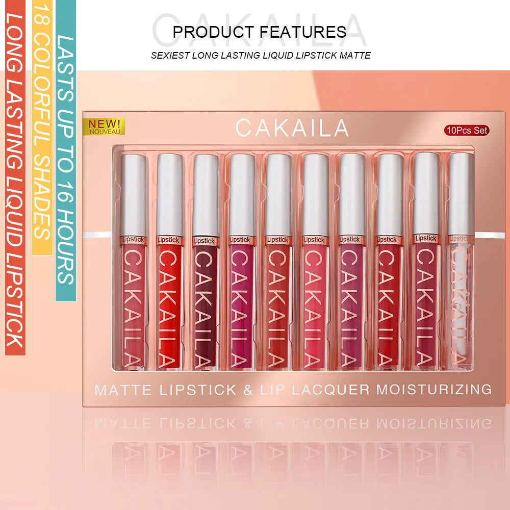 CAKAILA 10pcs/set Nude Lip Gloss Matte Velvet Lipstick Waterproof Long-lasting Liquid Lipstick Women Moist Lip Tint