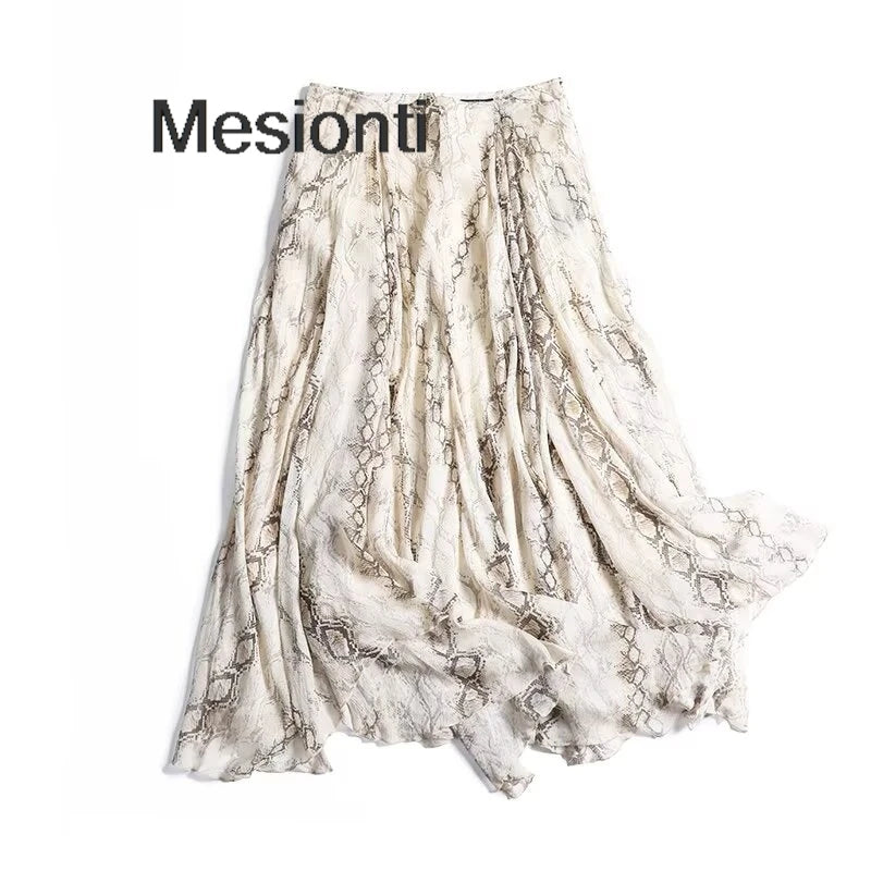 Female Serpentine Print Wide Swing Skirt Woman New Fashion Elegant Long Skirts For Women 2025 Evening Party Skirts