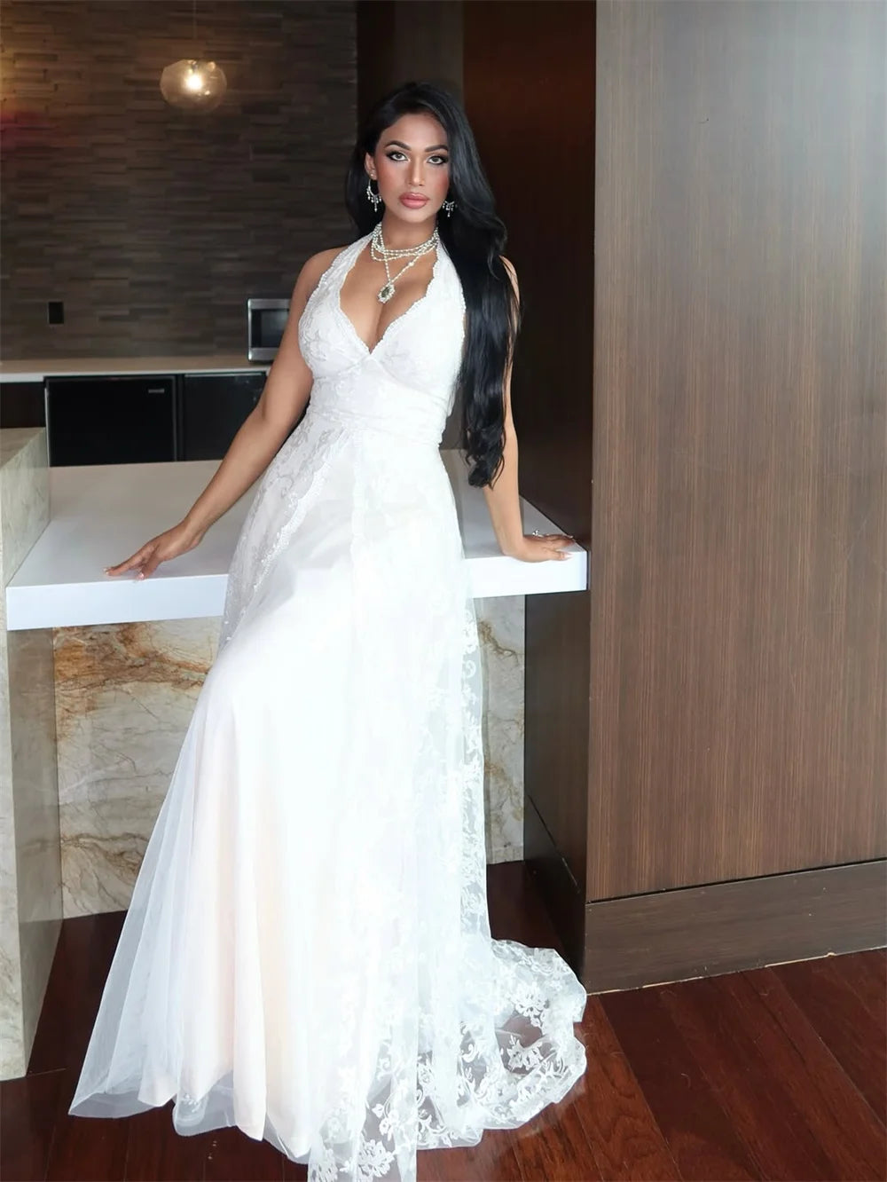 Mila Halter Neck A-Line Wedding Party Dress 2025 Sleeveless Lace Embroidery Customized Evening Dresses Zip vestidos de fiesta