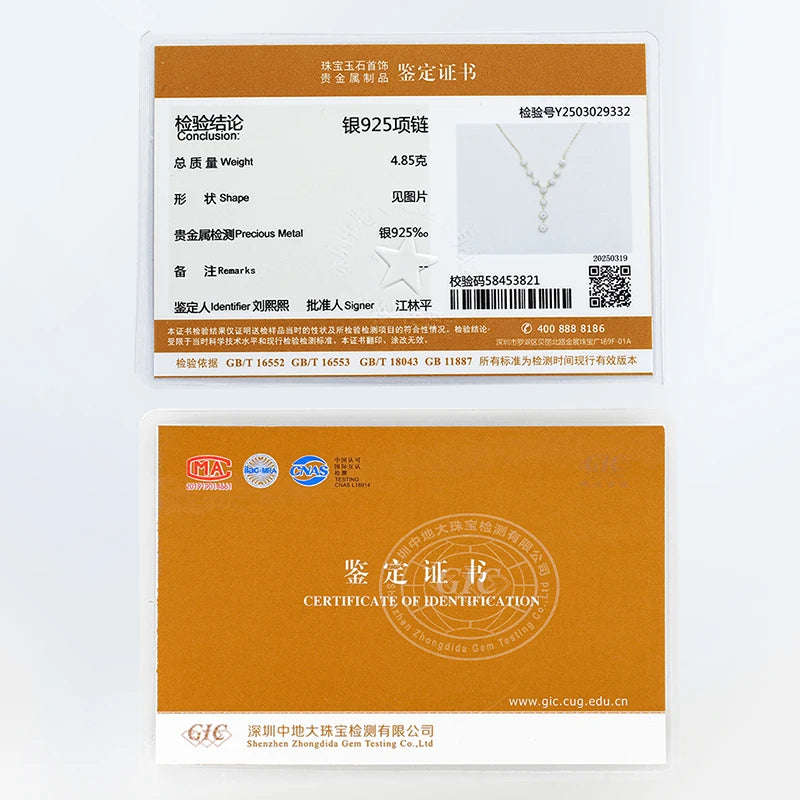 Lnngy 4mm&3mm Moissanite Pendent Necklace 925 Sterling Silver Fashion Sexy Y-Shaped Necklaces for Women 2025 Party Jewelry Gift