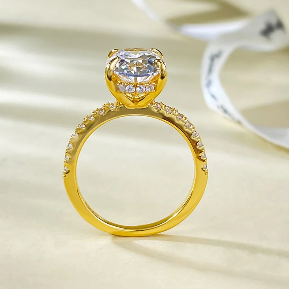 18K Gold Plated 925 Sterling Silver Oval Sapphire Ring – Classic Wedding & Engagement Jewelry for Women