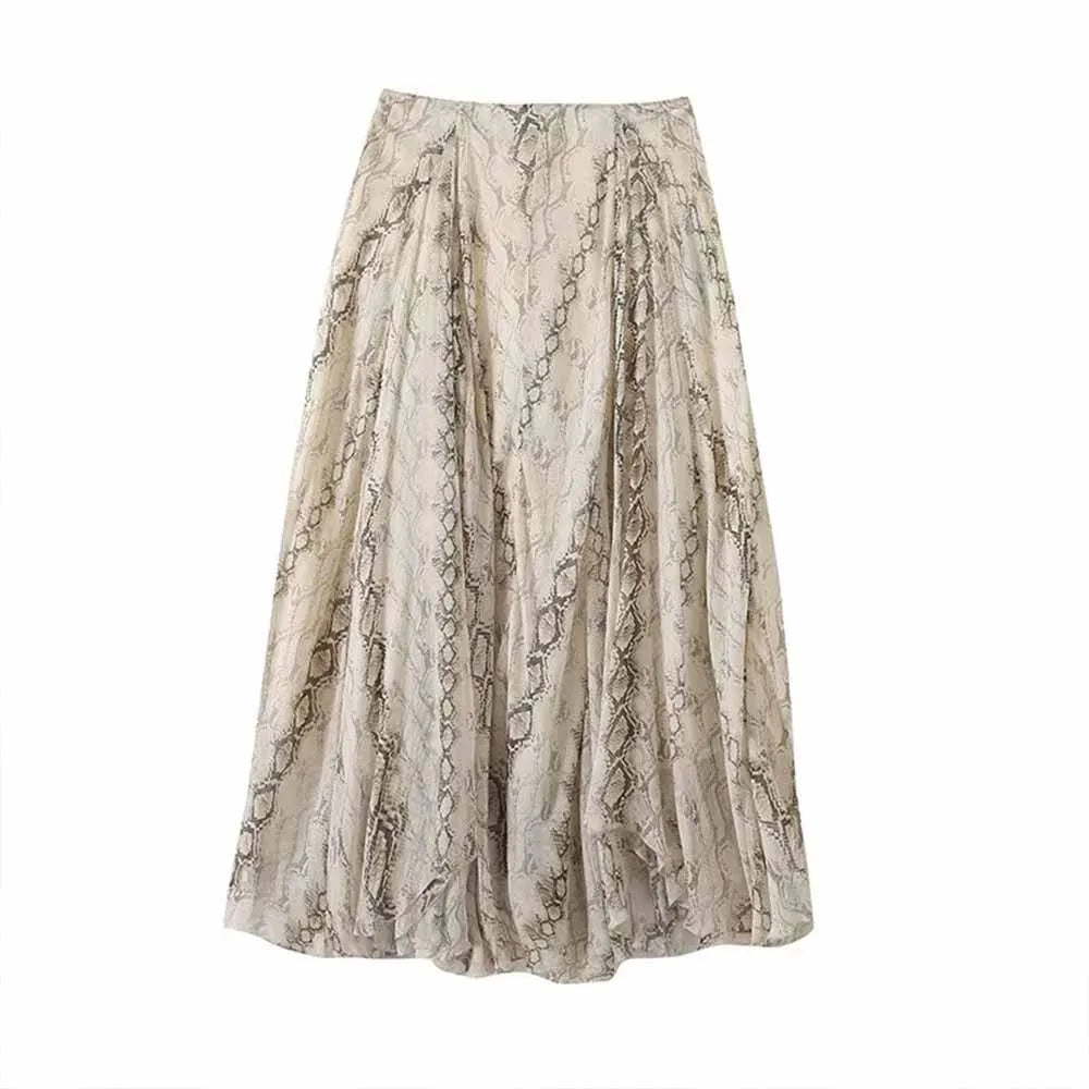 Female Serpentine Print Wide Swing Skirt Woman New Fashion Elegant Long Skirts For Women 2025 Evening Party Skirts
