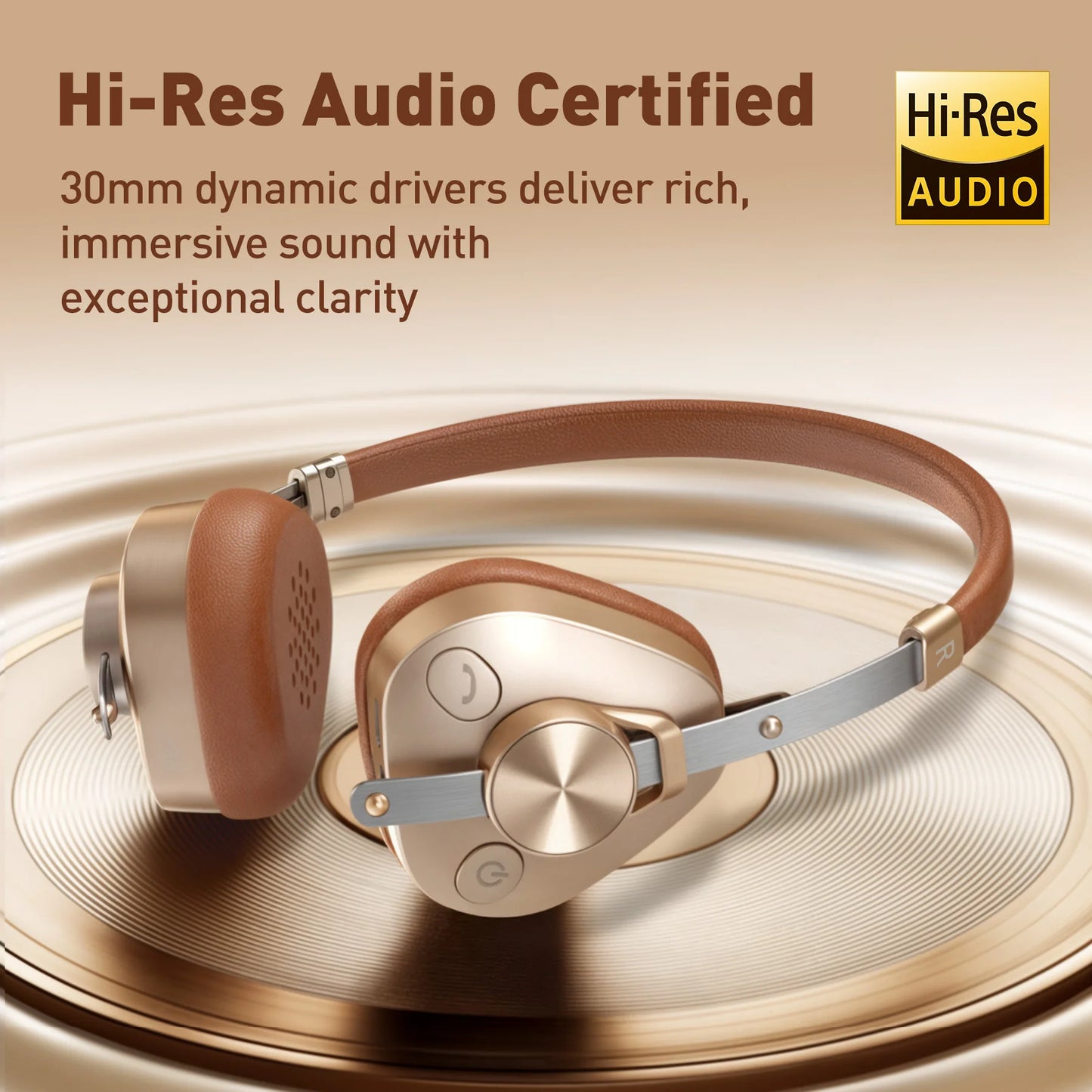 Oneodio F4 Retro Wireless Bluetooth Headphones Hi-Res Audio On Ear Bluetooth 5.4 Headset With Microphone Metal HiFi Headphones