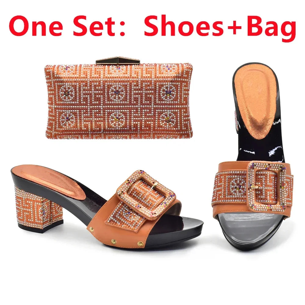 Peep Toe Slingback Pumps & Matching Bags – Italian Style Party Shoe Set with Rhinestone Luxury (Sizes 37-43)