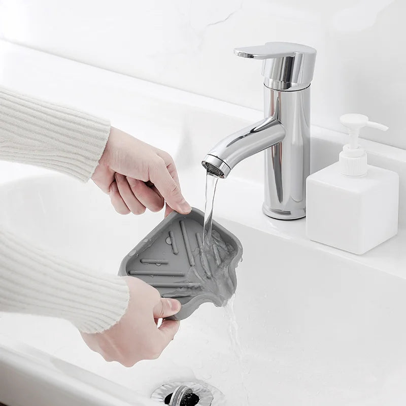 Sink Silicone Tray With Drain Soap Sponge Storage Holder Countertop Sink Scrubber Brush Soap Storage Rack Kitchen Organizer