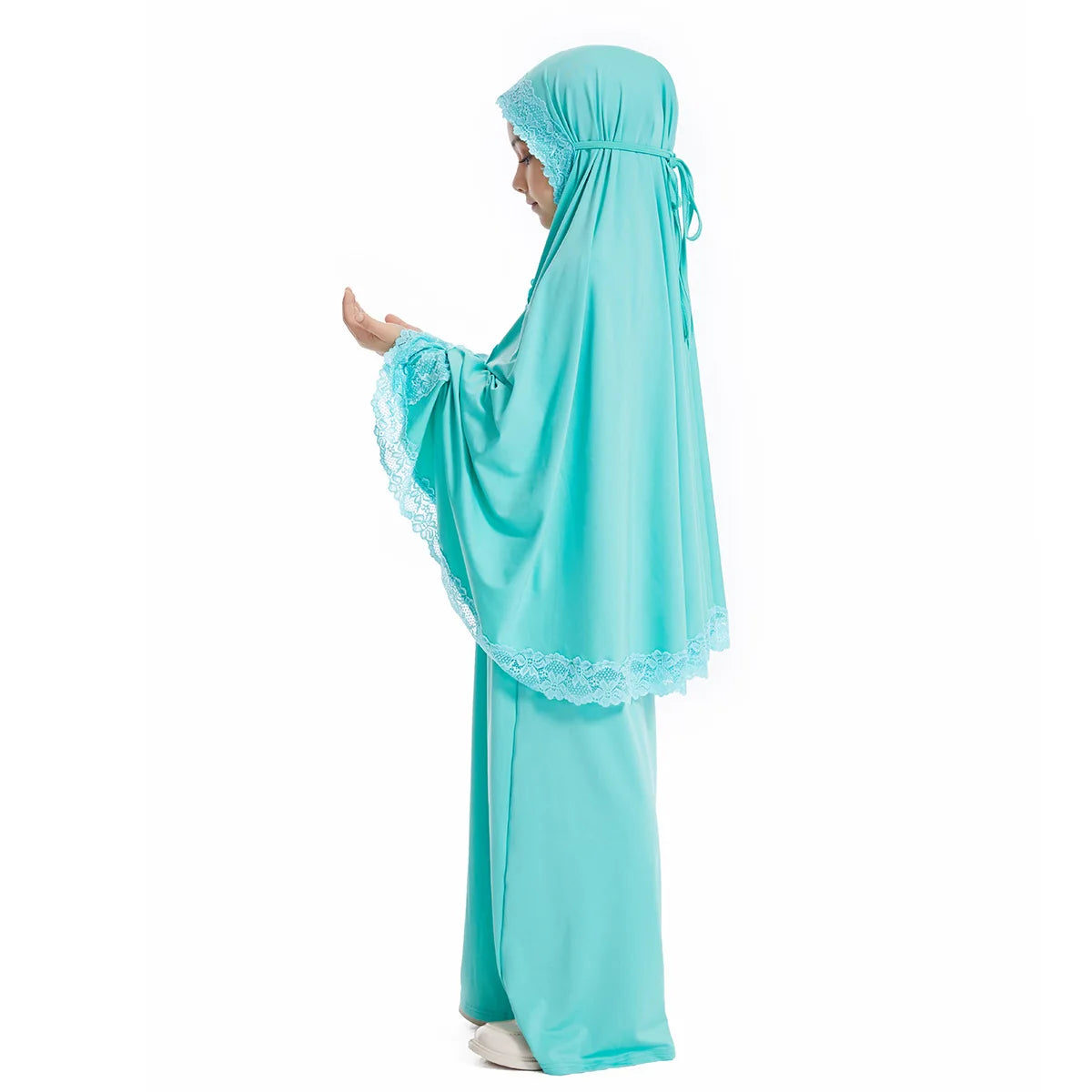 Dubai Abaya Children Robe Middle East Islamic Girls Headscarf Kaftan Arab Ramadan Eid Muslim Kids Prayer Hijab Skirts Set Modest