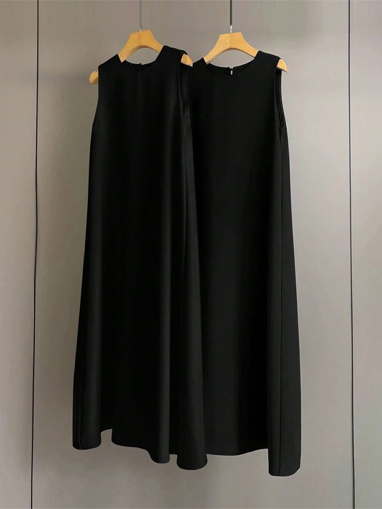 Rafiah Ramadan Women's Solid Color Dress with Round Neck Sleeveless Loose Fit in Casual Arabic Style 2025 Arabian Long Dress
