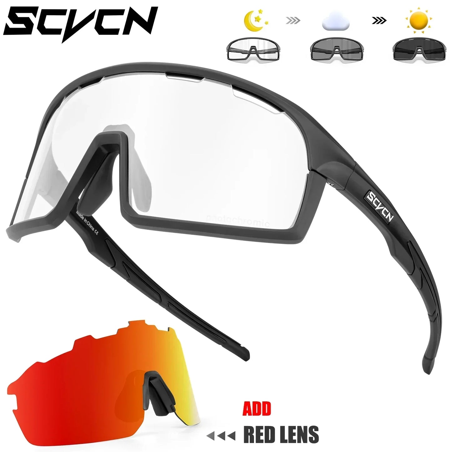 SCVCN Photochromic Cycling Sunglasses for Man Blue Outdoor Sports Bike Glasses MTB Fishing Glasses Bicycle Goggles UV400 2lens
