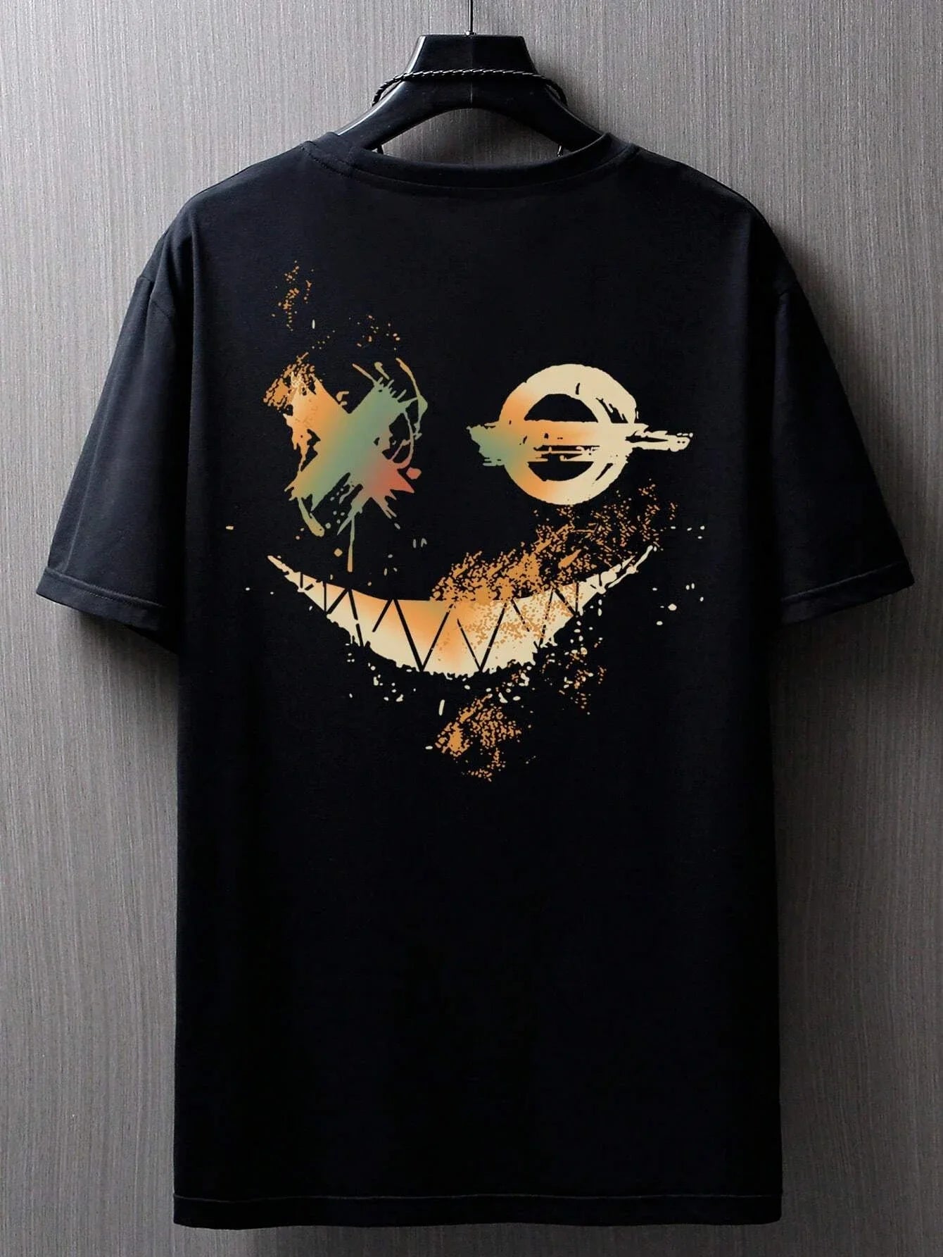 Men's 100% Cotton Oversized Smiling Face Printed Short Sleeve T-Shirt
