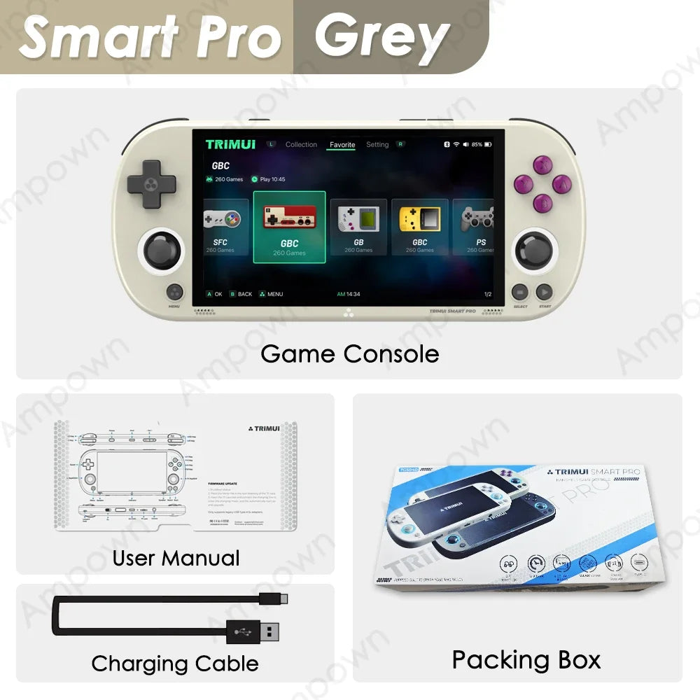 وحدة تحكم ألعاب محمولة Trimui Smart Pro بشاشة IPS مقاس 4.96 بوصة ونظام Linux وعصا تحكم وإضاءة RGB ومشغل ألعاب فيديو كلاسيكي Smartpro هدية