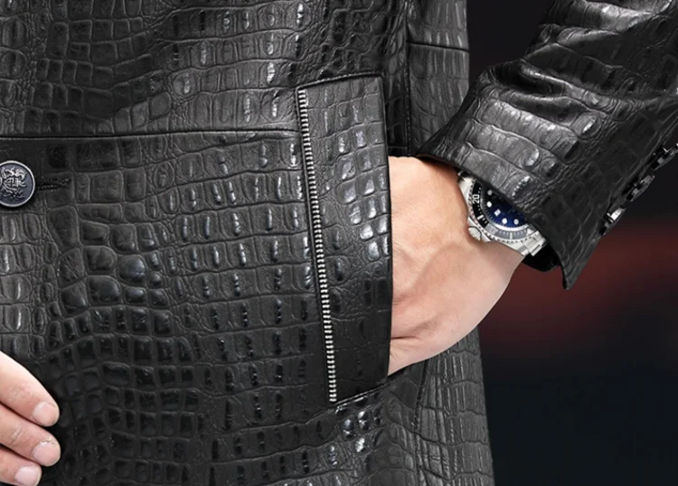 High Quality Luxury Genuine Leather Blazers Men Spring Slim Office Man Embossing Real Sheepskin Coat Suit Jacket Size Runs Small