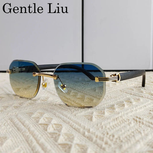 Vintage Square Rimless Sunglasses – 2025 Luxury UV400 Anti-Blue Light Eyewear for Men