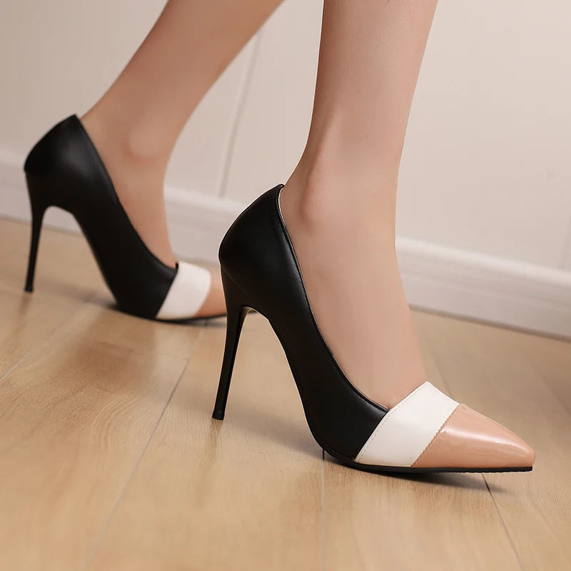 Women’s Mixed Colour Stiletto Pumps – Thin High Heels Pointed Toe Office Shoes