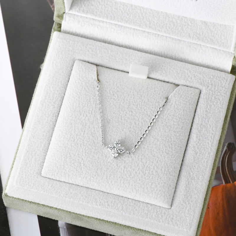 Lnngy 925 Sterling Silver Four Leaf Clover Pendant Necklace Bracelet 3mm 0.1ct Moissanite Stud Earring For Women Jewelry Set
