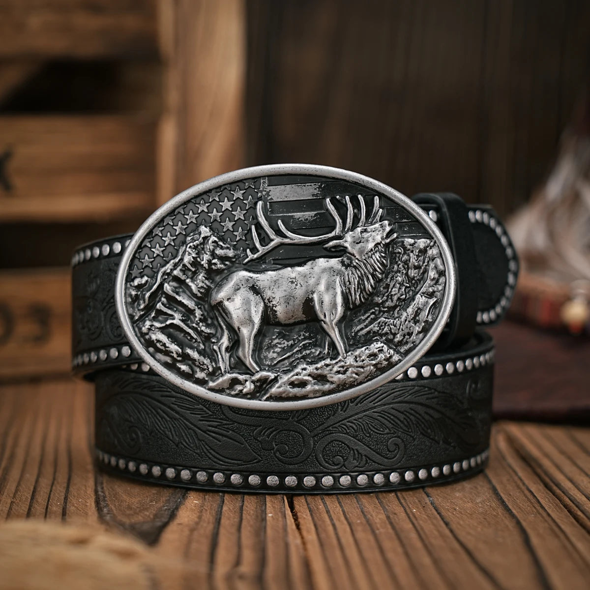 Men - Women - Western Denim - pu leather - Belt - Vintage jeans with carved buckle belt