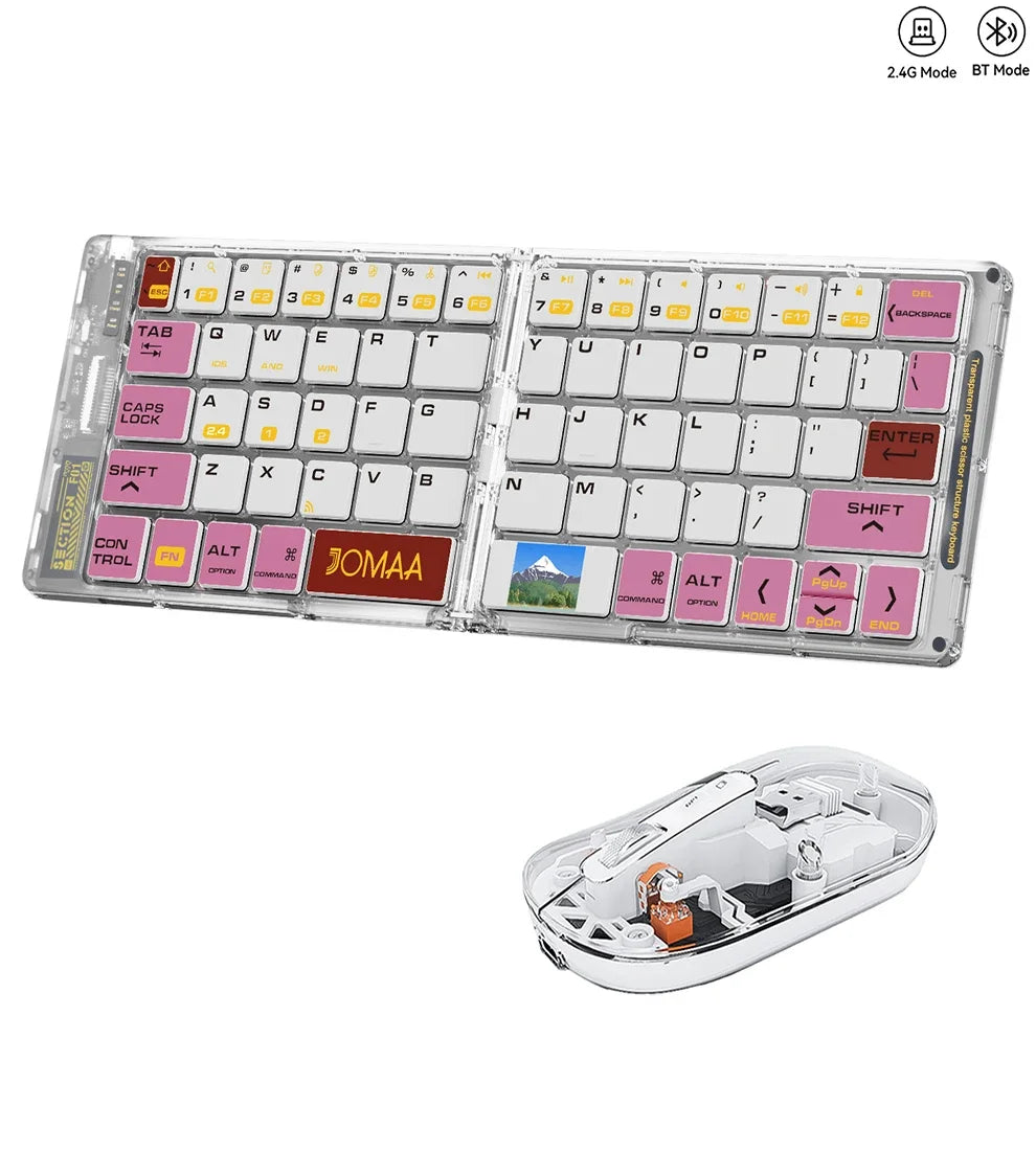 Foldable Keyboard and Mouse,Bluetooth5.1 Dual Modes Wirless Transparent Keyboard Rechargeable Full-Size Portable Travel Keyboard