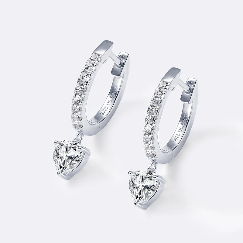 Lnngy 5x5mm Heart Cut Pendant Moissanite Earring 925 Sterling Silver Dangle Earrings For Women Lovers' 2024 Trending Jewelry