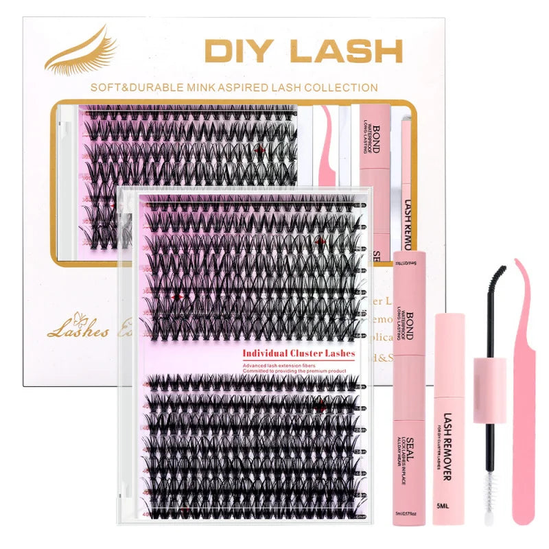 Individual Cluster False Eyelashes Kit - 30/40/50D Volume Lashes with Eyelash Tweezers Natural Look