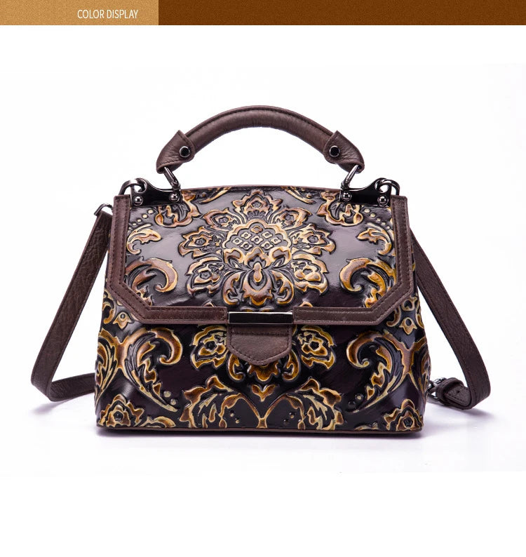 MOTAORA Womens Genuine Leather Luxury Handbag Handmade Embossed Vintage Shoulder Crossbody Bag New Arrival