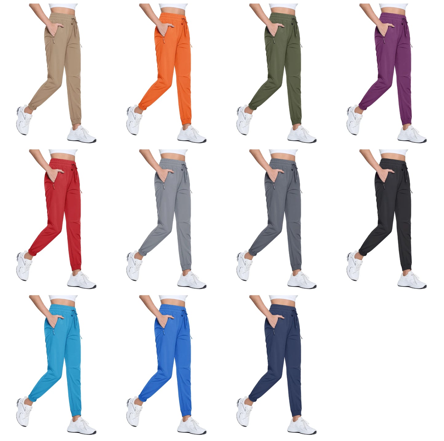 TACVASEN Quick Dry Hiking Pants Womens Outdoor Sports Drawstring Waist Joggers Waterproof Lightweight 3 Zipper Pockets Trousers