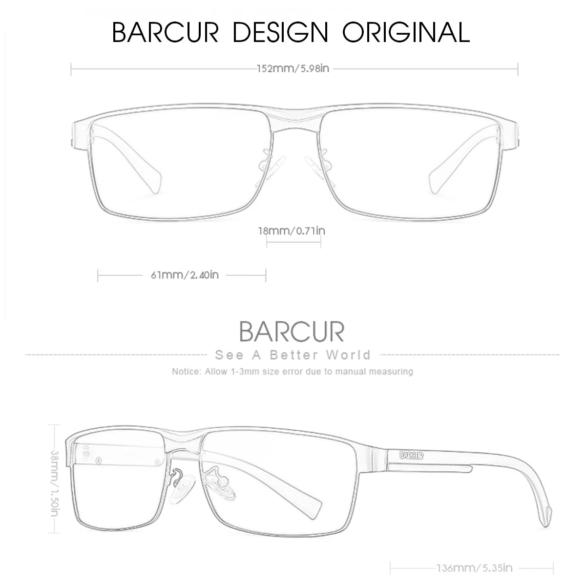 BARCUR Original Rectangle Business Sunglasses for Men Driving Hiking Sports Sun Glasses for Women Fashion Shades Oculos De Sol