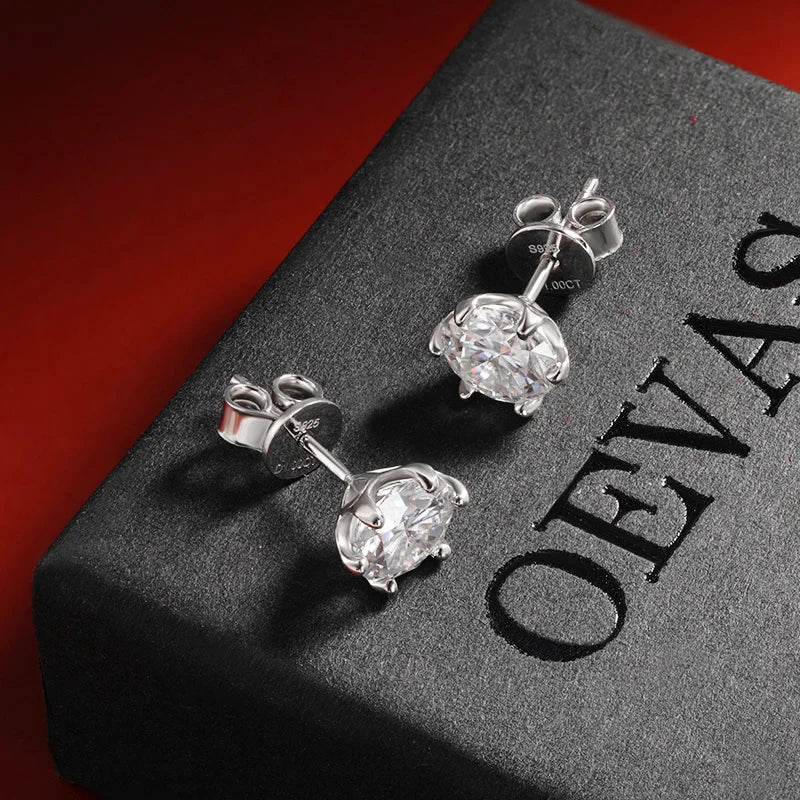 925 Sterling Silver Moissanite Diamond Stud Earrings for Women – 0.2 to 2 Carat D Color, White Gold Finish