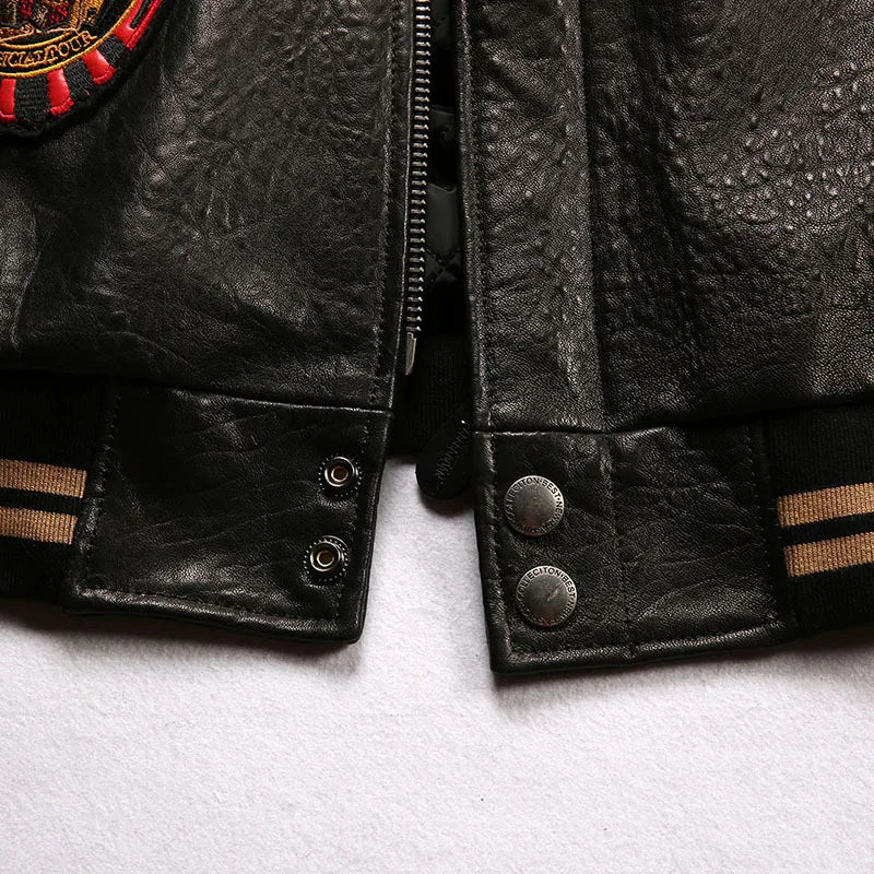 Men leather jacket sheepskin retro leisure Europe the United States large size flight suit loose version casino poker warm