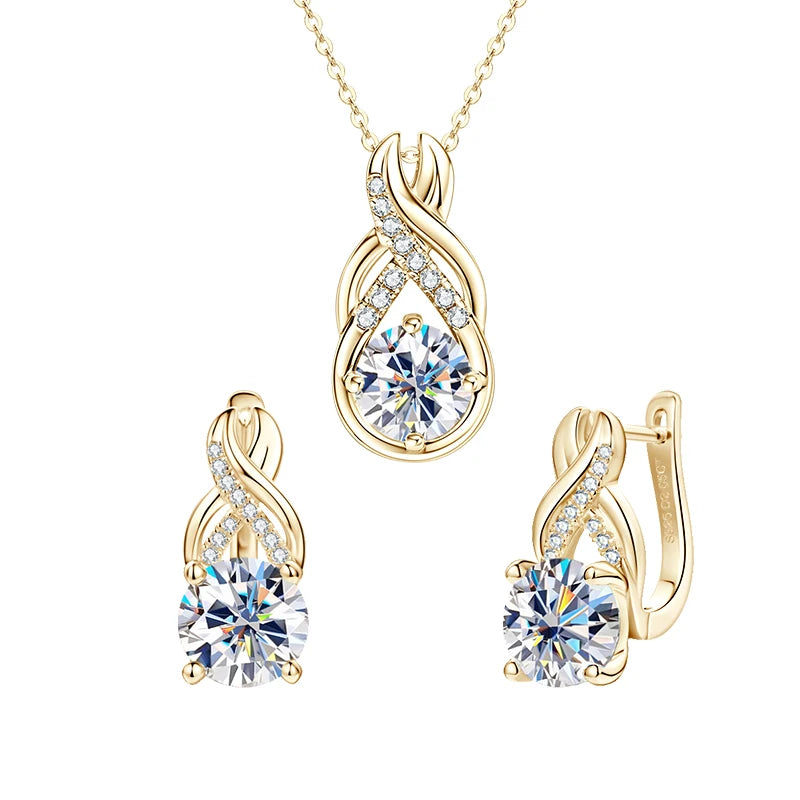 IOGOU Luxury 6.0CTW 8MM VVS1 Moissanite Jewelry Set 925 Silver Infinity Pendant Necklace Drop Hoop Earrings Sets for Women Gifts
