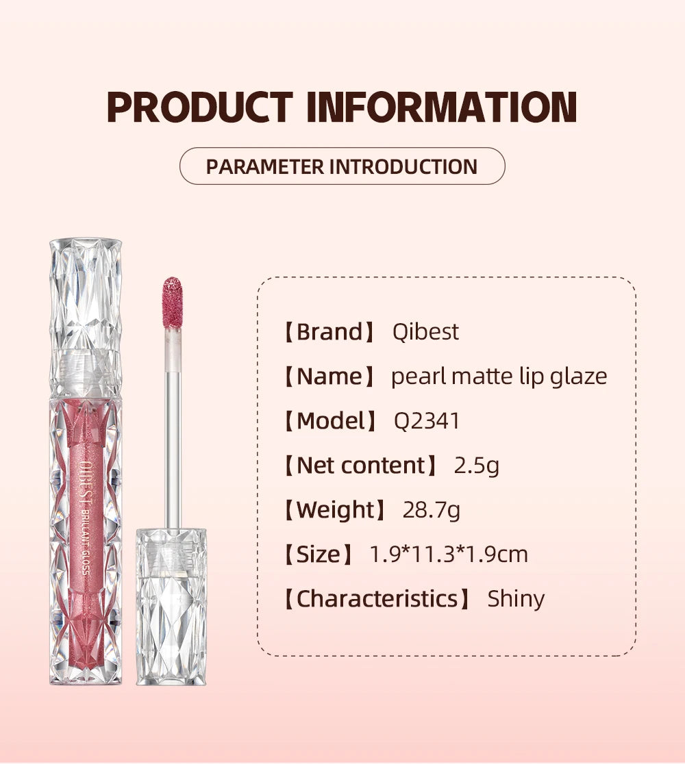 QIBEST Shimmer Lip Gloss Diamond Glitter Lip Tint Waterproof Long Lasting Matte Liquid Lipstick Red Purple Lipgloss Women Makeup