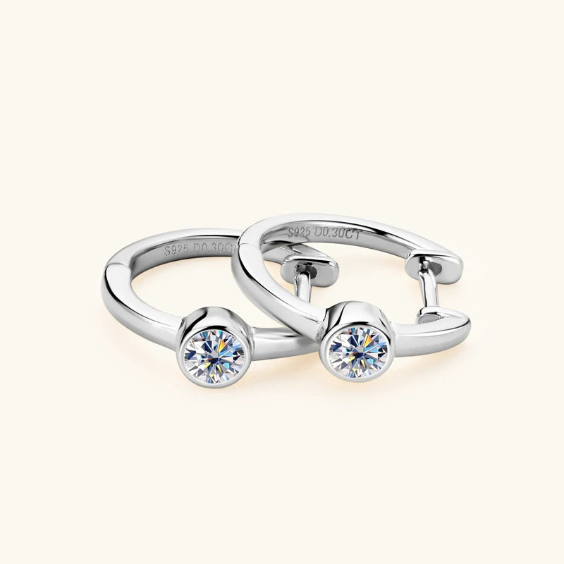 Lnngy Sterling Silver Earrings 925 Exquisite Bezel Setting 4MM 0.3CT Moissanite Hoop Earring For Women Temperament Fine Jewelry