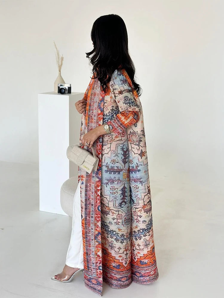 KAF Dubai Abaya Luxury Evening Coat Women Formal Robe Eid Abaya Ramadan 2025 Female Pleated Cardigan Long Sleeve Trench Coats