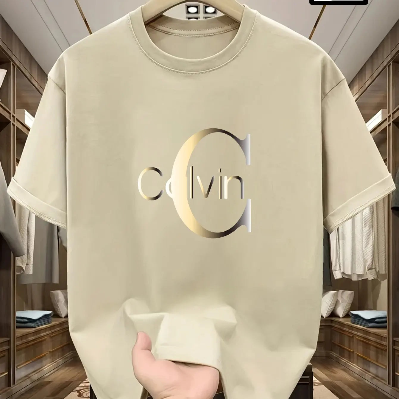 Men’s Summer 100% Cotton Casual T-Shirt,Calvin Letter Pattern Print | Loose Fit | Sports & Streetwear Style.