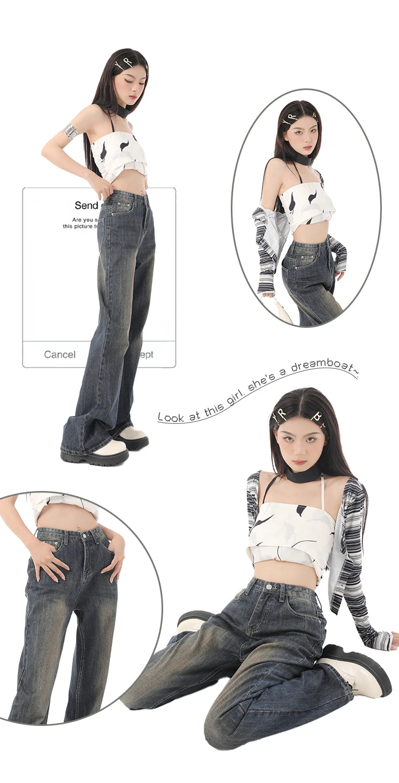 Retro Flared Jeans Women's High Waist Wide Leg Pants Slimming Hoof Pants Casual Spring Summer Denim Trousers