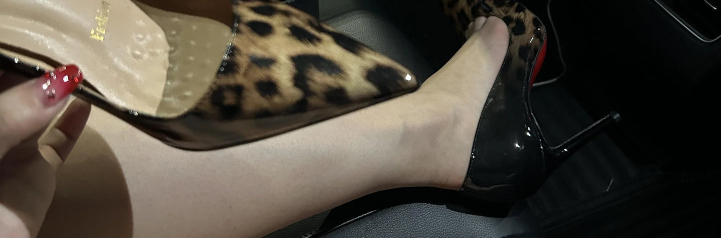 New Gradient Red Bottom Large Heels Sexy Leopard Pattern Pointed Professional Women's Shoes Black Graduation Single Shoes