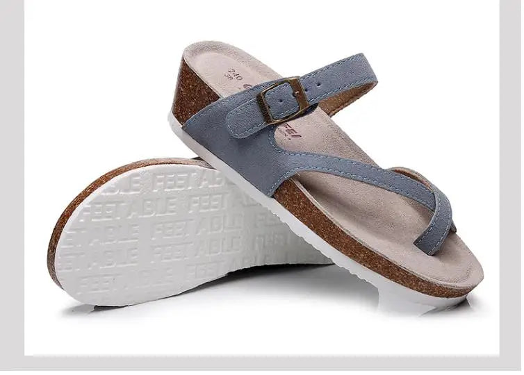 New Summer Women Wedge Beach Slipper Shoe Casual Cork Med Heel Outdoor Clogs Flip Flops Footwear