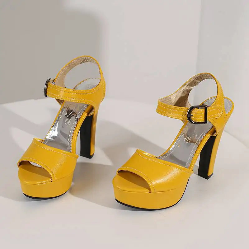 Women’s ORCHA LISA Peep Toe Chunky Heel Sandals – 12 cm Heel, 3 cm Platform, Plus Sizes 33 to 50