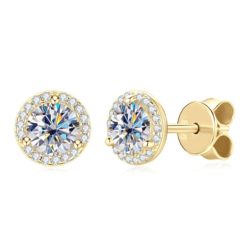 Lnngy Sparkling 5MM 6.5MM 8MM Certified Moissanite Earrings 925 Sterling Silver Round Stud Earring 2025 New Women Jewelry Gift