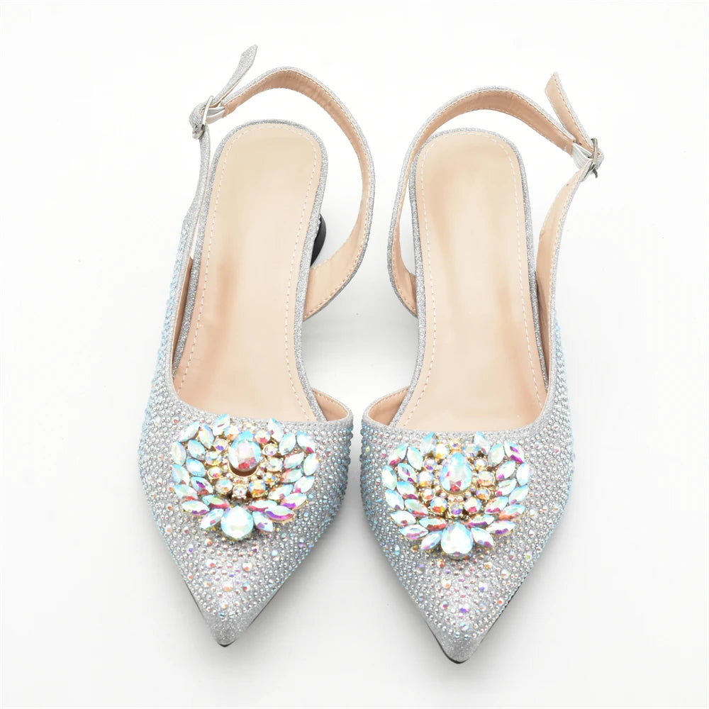 New Italian Shoe and Bag 2025 High Quality Luxury Full Diamond Italian Shoes and Bags Matching Set Decorated with Rhinestone